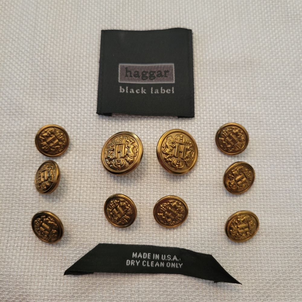 10 Haggar Replacement Button Set Gold Tone Metal Crest Craft Project Black Label